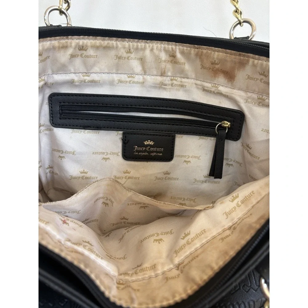 Juicy Couture Y2K Style Black Faux Leather Logo Embossed Large Satchel Purse